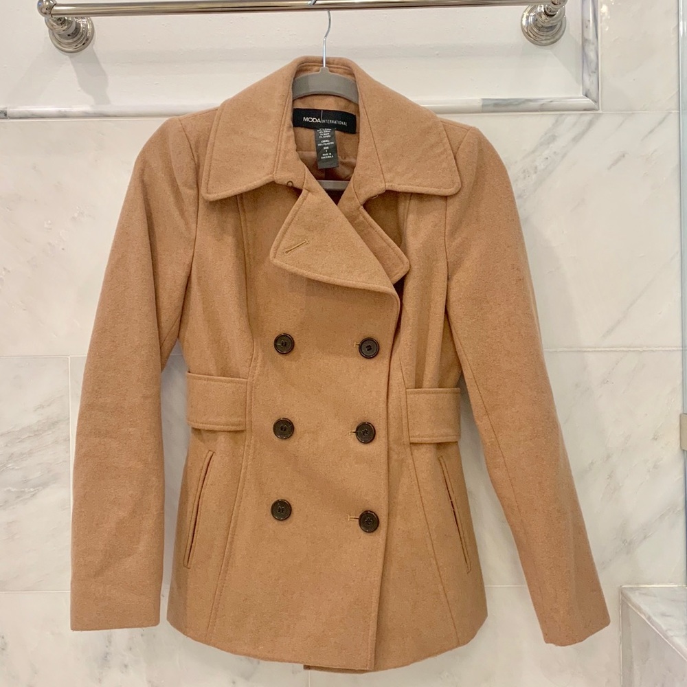 Camel Double Breasted Peacoat